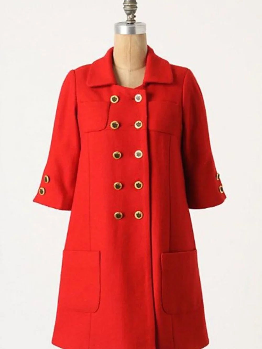 Anthropologie Third Piece Wool Double Breast Peplum Peacoat Jacket in Red Size 8